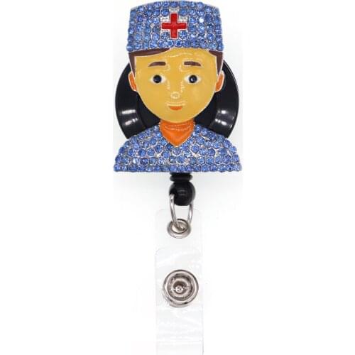 Wholesale Male Doctor Rhinestone Retractable Id Badge Holder Reel