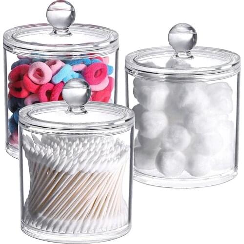 1PC Makeup Organizer Storage Box Bathroom Accessories Cotton Swab Cotton Pad Jewelry RoundTransparent Plastic Storage Container