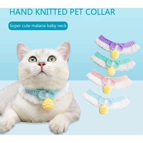 Dog Collars Cute Handmade Pet Dogs Cats Necklace With Knitted Bowknot Ball Pendant Puppy Kitten Teddy Collars Pet Accessories