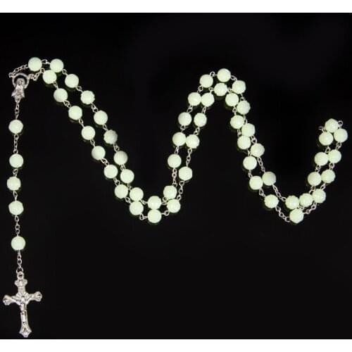 Catholic Rosary Beads Cross Necklace Women/Men luminous Link Chain Multilayers Long Necklaces Religious Gift