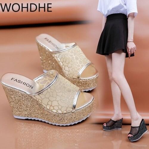 Wedge Summer Slope Heel Sandals Womens 2021 New Thick Bottom Platform Mesh Breathable Beach Black Silver Sandals Shoes