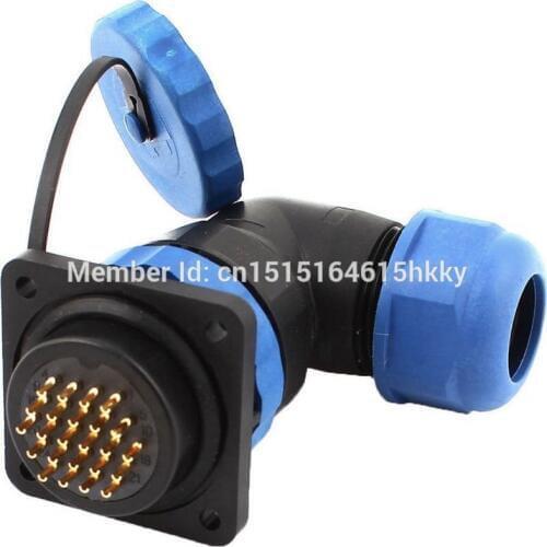 SD28 28mm 24 Pin Square Flange Waterproof Aviation Connector Right Angle IP68