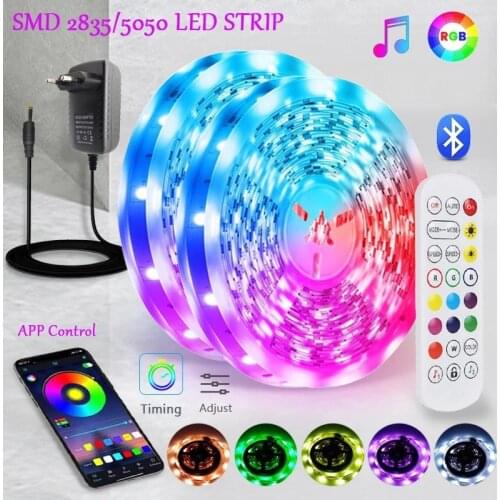 LED Strip Lights Bueotooth Controller Music Sync RGB 5050/2835 5m IP65 Dimmable Flexiable Tape DC12V For Bedroom Room Decoration
