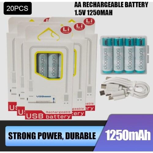 20pcs Technology! USB Rechargeable Battery 1.5V AA 1600mah li-polymer li-ion battery Remote control batteries, toy car batteries