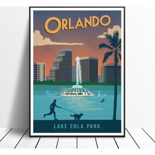 VINTAGE ORLANDO LAKE EOLA PARK Painting Canvas poster Wall Art Pictures for Living Room Home Decoration No Frame