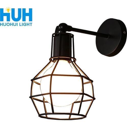Vintage American E27 LED Cage Wall Lamp Black Iron Wall Lights Bedroom Bar Counter Sconce Retro Indoor Reading Multi-site Lamp