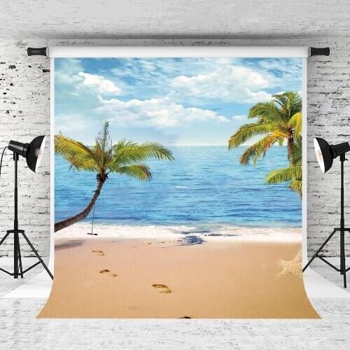 VinylBDS Sea Backgrounds Summer Holiday Photo Backgrounds Coconut Trees Kids Backdrops Beach Children Photography Backdrops