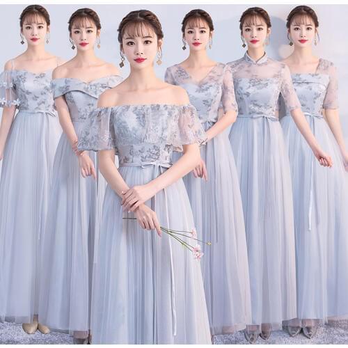 Embroidery Long Bridesmaid Dresses New Summer Wholesale Sister Wedding Party Prom Bridal Dress Blue Plus Size Vestidos De Festa