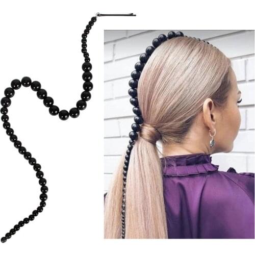 Personality Fashion Long Tassel Black Pearl Hair Clip Stick Beaded Barrette Top Head Ponytail Hairpin Punk Hairgrips Accessories
