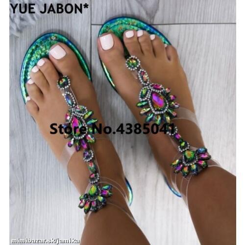 Womens Summer Flat Shining Rhinestones Chain Sandals T-strap Comfortable Shoes sandales femme 2018 Flip Flops sandals gladiator