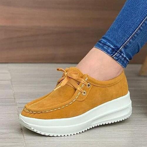 Womens Vulcanized Shoes Flock Ladies Sewing Flat Platform Lace-Up Casual Autumn Female Plus Size 2020 Fashion New Comfort