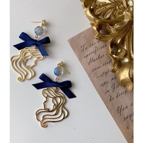Unique Princess Alice Anime Earrings For Women 2021 Cute Ribbon Cartoon Fairy Korean Dangle Earrings Girls moda coreana Bijoux