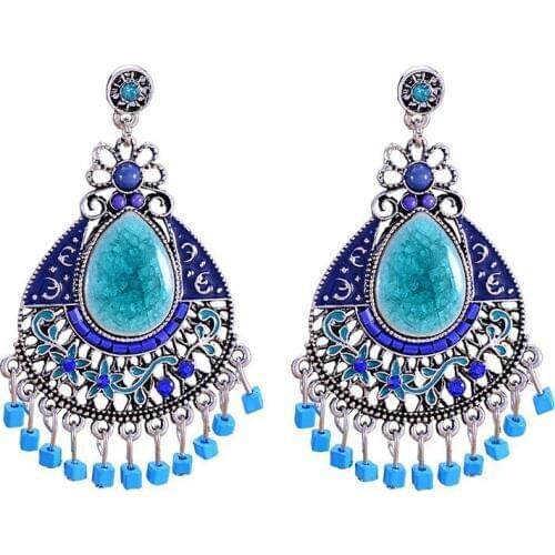 Retro Handmade Beaded Crystal Drop Earrings Exaggerated Bohemian long earrings for women