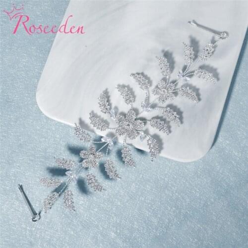Elegant CZ Wedding Headband Hairband Floral Brides Headpiece Rhinestone Women Hair Jewelry RE3912