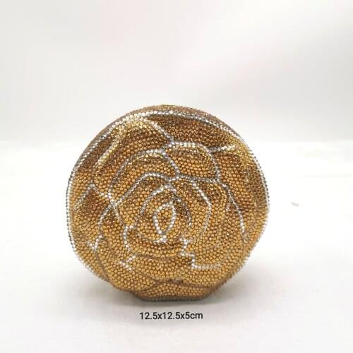 Lady Gold/Blue/Silver Rose Crystal Evening Clutch Party Wedding Rhinestone Clutches Fashion Women’s Bridal Prom Chain Handbag