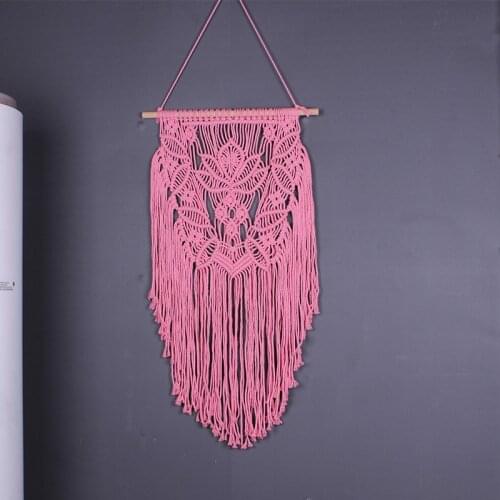 1pcs Creativity Bohemian Handicrafts Woven Macrame Tapestry Wall Hanging Pink Flowers Lotus Chic Boho Home Decoration Bedroom