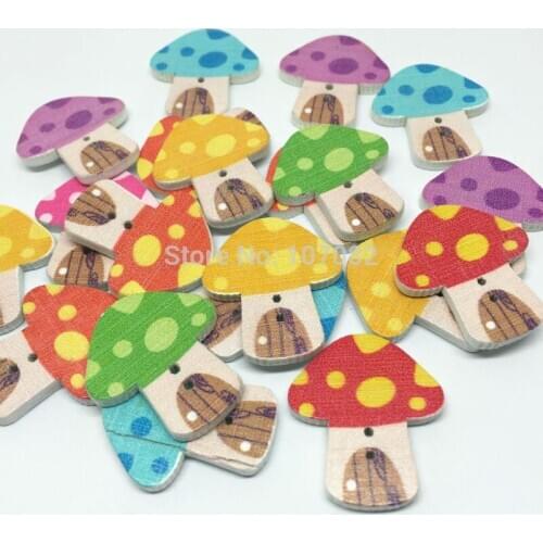 1000pcs 24x22mm Cute Toadstool Shaped Wood Buttons Sewing 2 Holes Mushroom Painted Card Making Embellishments