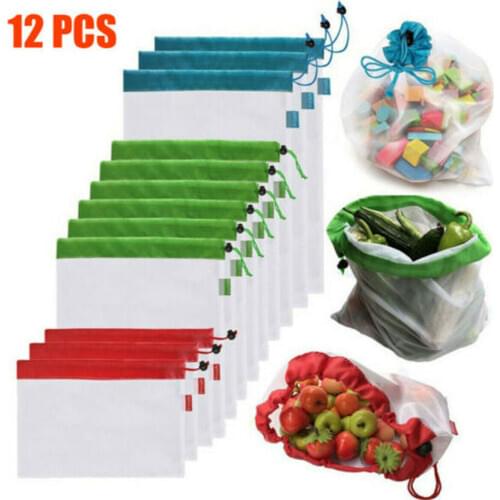 12/15pcs Shopping Bags Reusable Produce Bags Vegetable Fruit Toys Storage Pouch