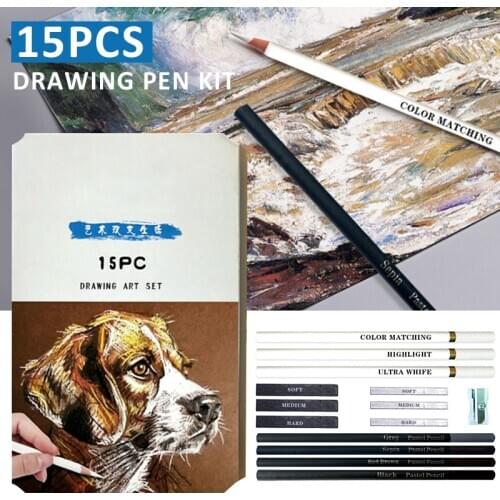 15pcs Non-toxic H&B Pastel Pencil White Charcoal Set Drawing Pen Tools For Kid Artist School Office Supplies