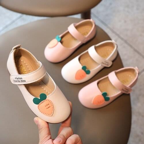 2021 Autumn New Girls Leather Shoes Cute Soft Bottom Baby Girl Shoes Kids Princess Shoes Beige Pink SZ357