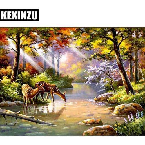5D DIY Diamond mosaic diamond embroidery Deer in the forest drinking water embroidered Cross Stitch Home decoration Gift