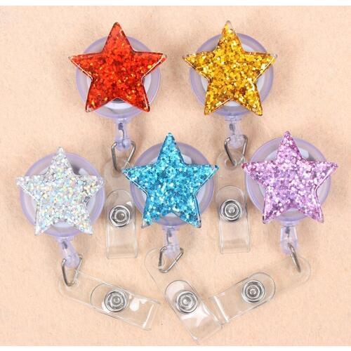 8 Stars Shiny Colours Paint Pentagram Retractable Plastic Badge Holder Reel Students Nurse Exhibition Enfermera Chest Name Card