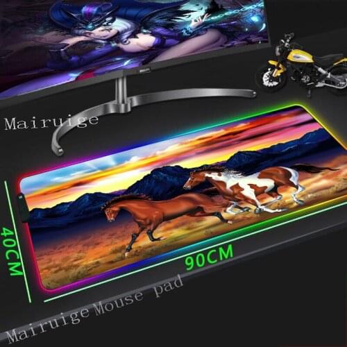 Mairuige Large Gaming RGB Mouse Pad Black Precision Lock Edge Animal Horse Office Laptop Desk Mat Rubber Stripe Non-slip for Xxl