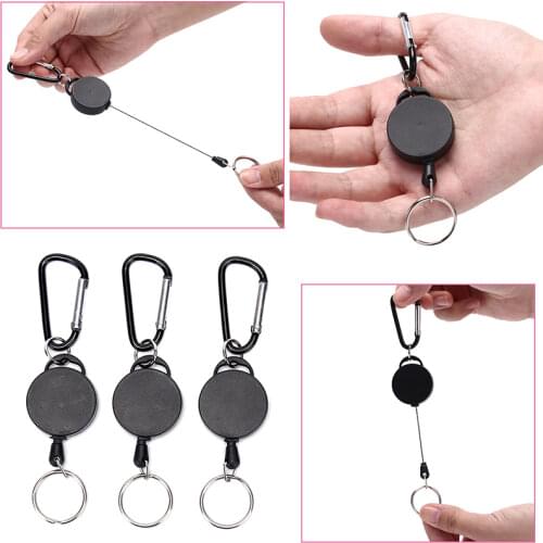 1pc Black Wire Rope Keychain 60cm Badge Reel Retractable Recoil Anti Lost Ski Pass ID Card Holder Key Ring Keyring Steel Cord