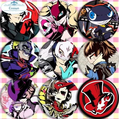COSSUN Persona 5 Anime Badge P5 Goro Akechi Joker Ryuji Sakamoto Morgana Yusuke Makoto with Mask Metal Badge Brooch Pins