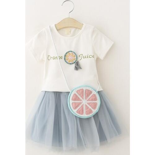 2019 Kids girls summer suits children fashion letters print T-shirt + Mesh Skirt with bag clothes sets 3-8 years