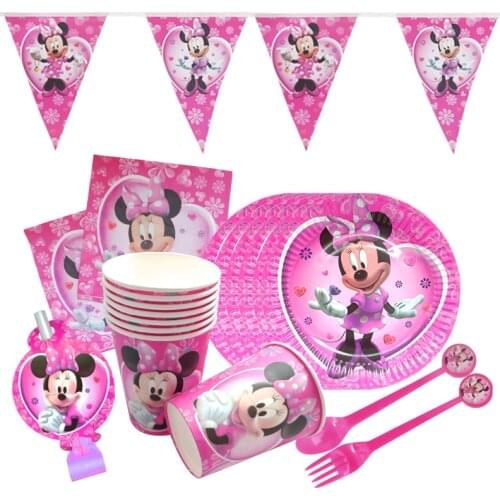 Disney Minnie themed disposable party tableware girl birthday party girl party decoration dinner set