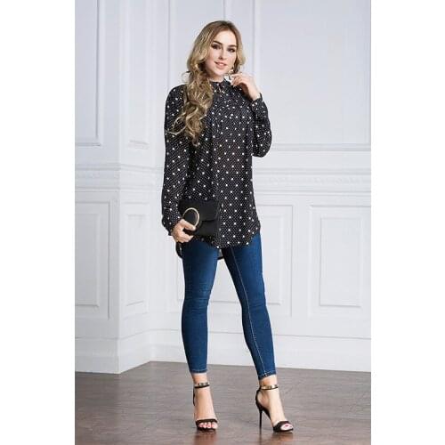 Donsignet Women Blouse Muslim Fashion Middle East Eid Dubai Abaya Turkey V-neck Long Sleeves Dot Plus Size Muslim Blouse Shirt