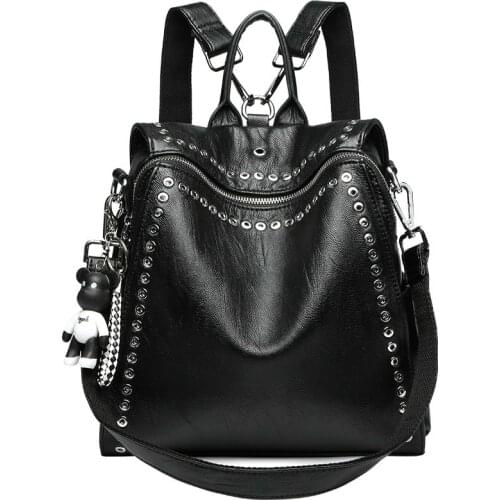 GAGACIA Fashion Womens Backpack Genuine Leather Personality Rivet Backpack Women Anti-theft Travel Bags Teenage Girls Mochila