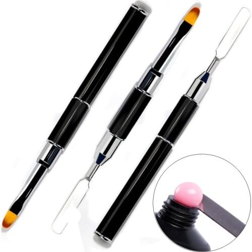 Nail Art Painting Brush Dual Ended Nail Art Acrylic UV Gel Extension Builder Painting Pen Brush UV Gel Remove Spatula Manicure