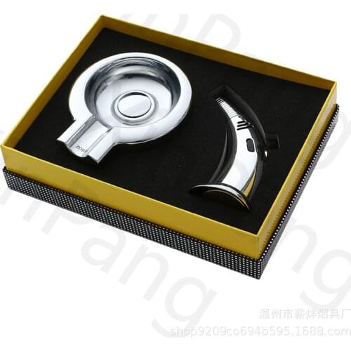 Two-piece gift box set high-end cigar ashtray lighter smoking accessories threaded pointed nozzle straight spray gun lighters