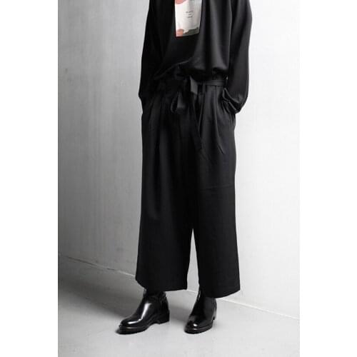 Summer mens thin loose fashion casual simple versatile lace up wide leg pants