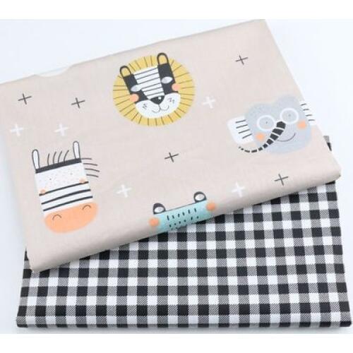 Lion, Elephant, Black Plaid Animal Cotton Fabric For Quilting Kids Patchwork DIY Sewing Fat Quarters Material For Baby&Child