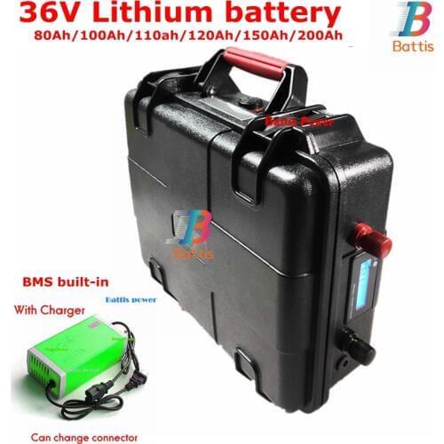 36V 80Ah 100Ah 110Ah 120Ah 130Ah 150Ah 200Ah Lithium li ion battery for electric fishing boat RV solar system caravanas +Charger