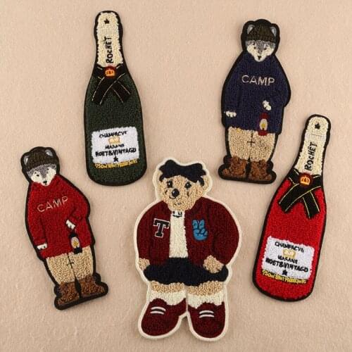 Bear Towel Embroidery Patchs Iron on Patches for Clothing Sewing Stickers DIY Applique Bear/Fox/Bottle Patches Badges