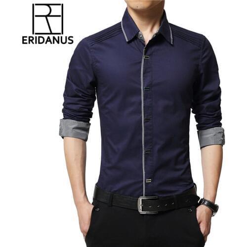 2016 Spring Mens Dress Shirts Solid High Quality Cotton Male Long Sleeve New Korean Style Slim Fit Business&Casual Shirt M050