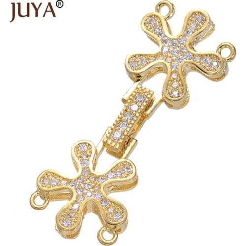 Diy Jewelry Findings High Quality Copper CZ Rhinestone Flower Clasps for DIY Pearls / Beaded Layers Chain Jewellery Accessories