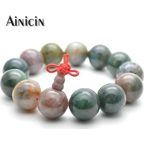 Natural Semi-precious Stone Green Color 16mm Round Beads Chinese Knot Stretch Bracelets Fashion Mens Gift Jewelry