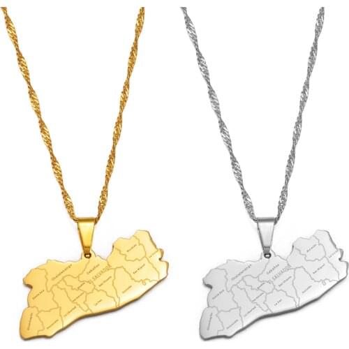 Anniyo El Salvador Map & City Name Pendant Necklace for Women Girls Jewelry Map of El Salvador #233721