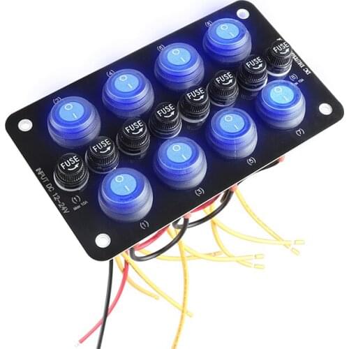 8 Gang Rocker Switch Panel Car Auto Accessories Replaceable Fuse Holder ON/Off Pre-Wired for Automotive Car Truck Marine Boat RV