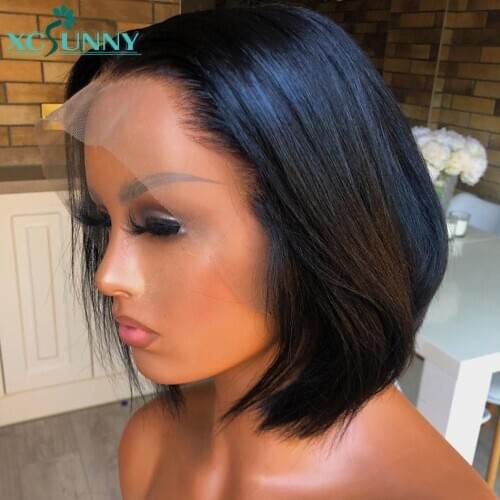 Short Bob Lace Frontal Wig Pre Plucked Glueless Closure Wig Straight 13x4 Lace Front Human Hair Wigs Remy Peruvian xcsunny