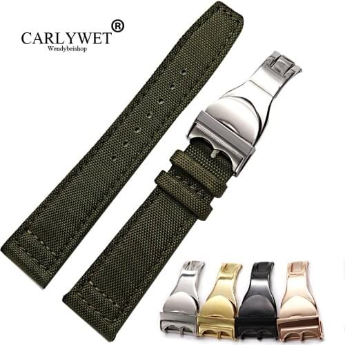 CARLYWET 20 21 22mm Nylon Fabric Leather Replacement Wrist Watch Band Loops Strap Deployment Clasp For Tudor Omega IWC Rolex