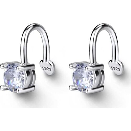 Womens Fashion Simple Style Clip Earrings Cubic Zircon Stone Prong Cute Elegant Cuff Earring Accessories For Lady Girls Gifts