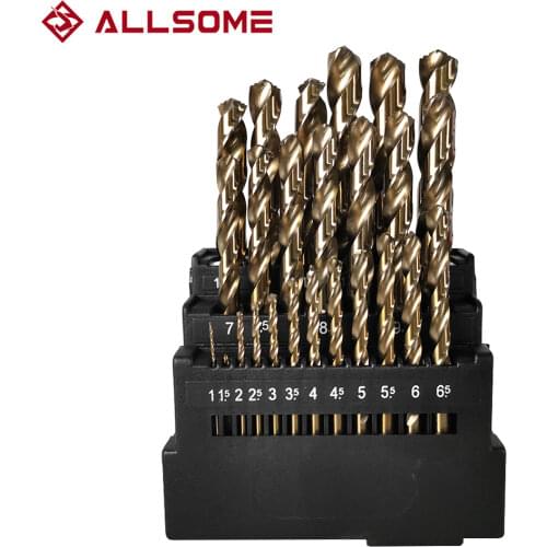 ALLSOME 13/19/25 Pcs Hss M42 Cobalt Twist Drill Set 8 % High Cobalt For Stainless Steel Wood Metal Drilling 3 Edge Tool Kit
