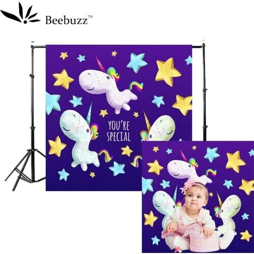 Beebuzz photo backdrop Children background Painted unicorn and stars Photography studio photophone Baby birthday photo