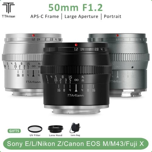TTArtisan 50mm F1.2 APS-C Large Aperture Manual Focus Fixed Focus Lens for Sony E Fujifilm M4/3 Canon M Nikon Z L Mount Cameras
